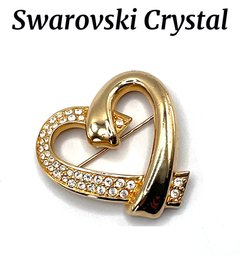 Lot 64- Signed Swarovski Crystal Heart Pin Brooch - Valentines Love