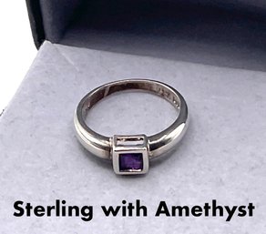 Lot 111-sterling Silver And Amethyst Ring Size 5 3/4