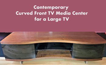 Lot 180- Contemporary BDI OLA 8137 Curved Front Audio Video Walnut Media Cabinet, Smoke Glass Doors, TV Stand
