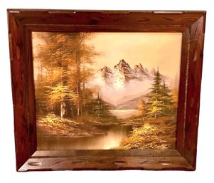 Lot 212SES- River By The Mountains In Autumn Signed Painting Art In Cool Wood Frame