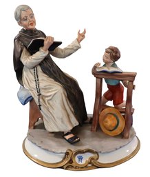 Lot 203- Vintage Gianni Merlo Priest & Boy Bisque Figurine - Hand Made - Italy - Numbered 0/659