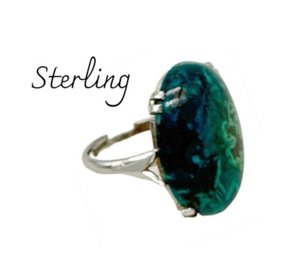 Lot 100SES- Sterling Silver Unique Chrysocolla Malachite Adjustable Ring Vintage