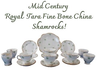 Lot 247-  St Patricks! Mid Century Royal Tara Fine Bone China Shamrock 21 Piece Lot - Ireland