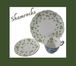 Lot 241-  St. Patricks Day!  Aynsley Fine English Bone China 3 Piece Shamrock Tea Set