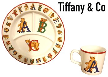 Lot 203- Tiffany & Co. Alphabet Bears Childs Ceramic ABC China Divided Plate & Cup -1994