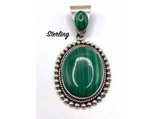 Lot 91- Sterling Silver & Malachite Large Signed Pendant - Mexico