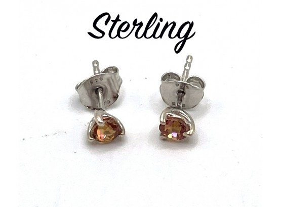 Lot 21- Sterling Silver Studs With Pink Sparkly Stone Pretty!