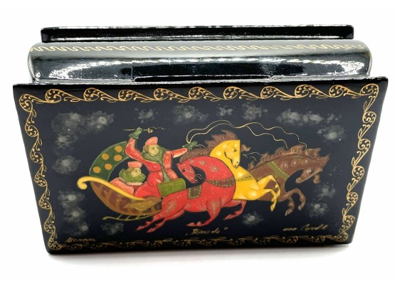 Lot 88- Russian Black Lacquer Trinket Box Signed & Handpainted