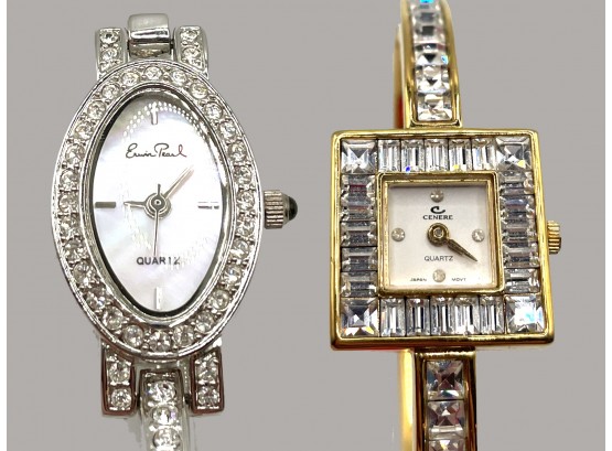 Lot 95- Lot Of 2 Watches Untested Sparkly Erwin Pearl And Goldtone Center Quartz