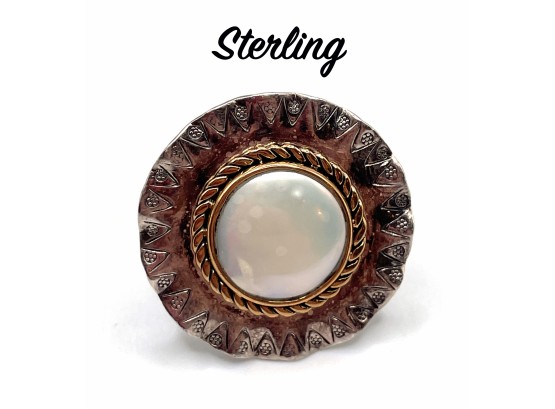 Lot 87- Sterling Silver Ring With Copper - Mixed Metals - Freshwater Pearl - Size 9