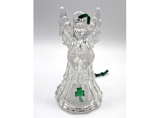 Lot 42- Galway Irish Crystal Angel Bell With Shamrock Ornament New In Box