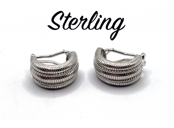 Lot 46- Judith Ripka Sterling Silver Half Hoop Huggie Post Earrings