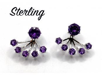 Lot 24- Sterling Silver Purple Stone Earrings 2 Earrings In One