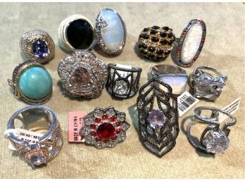 Lot 30A- Lot Of 14 Costume Fancy Statement Rings Sizes 8 - 9
