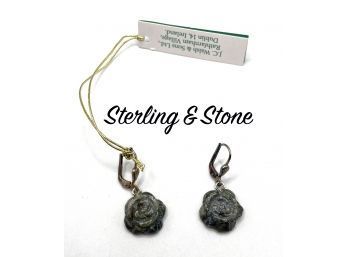 Lot 20- New Sterling Silver Connemara Marble Flower Earrings Irish Ireland
