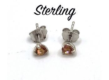 Lot 21- Sterling Silver Studs With Pink Sparkly Stone Pretty!