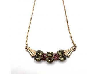 Lot 48- 12k Gf Gold Filled Vintage Van Dell Crystal Stone Necklace & Earrings Set