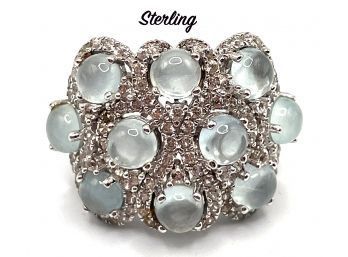 Lot 99- Sterling Silver Ring Size 8 - Baby Blue Stones Sparkly Fun