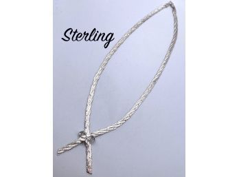 Lot 22- Sterling Silver Braided Necklace With Center Bow