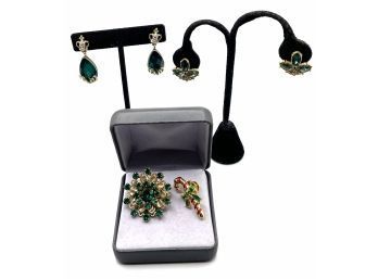 Lot 96- Festive Christmas Lot! Party Jewelry! Pins And Earrings - Candy Cane, Green Tear Drop - Holly Leaves