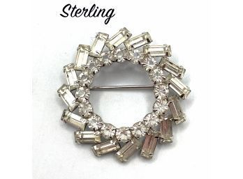Lot 77- Sterling Silver Wreath Pin Brooch With Crystals
