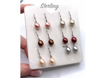 Lot 5- Honora 6 Pair Authentic Pearl Drop Earrings Sterling Silver New In Box