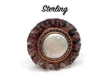 Lot 87- Sterling Silver Ring With Copper - Mixed Metals - Freshwater Pearl - Size 9