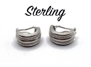 Lot 46- Judith Ripka Sterling Silver Half Hoop Huggie Post Earrings