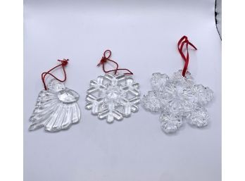Lot 39- (3) Crystal Christmas Ornaments Princess House Waterford Snowflakes & Angel