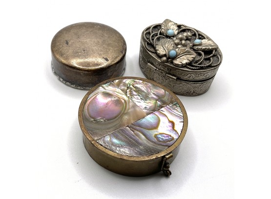 Sterling Mexico MOP Mother Of Pearl Pill Box Collection Lot Of 3