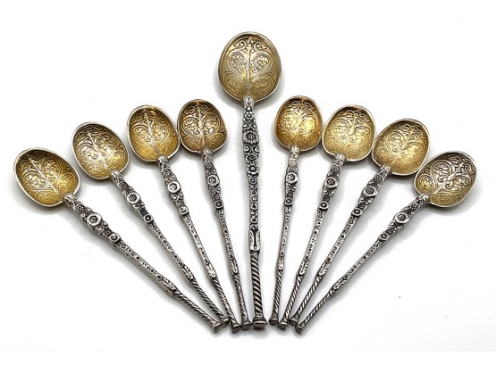 Vintage Sterling Silver Parenti Italian Demitasse And Teaspoon Spoons Set Of 9