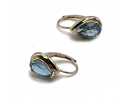 14K Gold Earrings With Aquamarine Stones