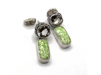 Sterling Silver Echo Of The Dreamer Margaret Thurman Topaz And Green Stone Designer Earrings