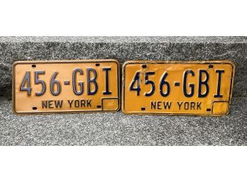 Vintage Pair Set Of NY New York State License Plates Yellow Blue