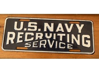 Vintage US Navy Recruiting Service Military Metal Advertising Topper License Plate