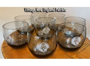 Vintage New England Patriots Football NFL Set Of 8 Smoky Drinking Glasses - No Shipping On This Auction