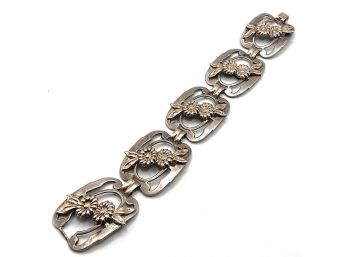 Vintage Kreisler Signed Sterling Silver Mid Century Retro Bracelet With Flowers