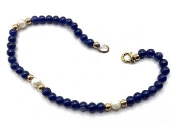 14 K Gold Blue Lapis & Pearl Bracelet