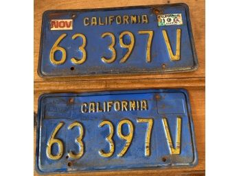 Pair Of Vintage California CA License Plates Blue Yellow