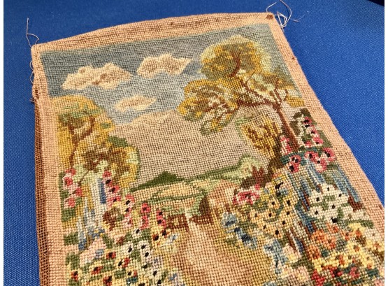 Lot 267 Antique Fine Needlepoint Country Scene - Completed Unframed 7 X 10