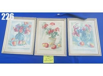 Lot 226 - Lot Of 3 Floral Still Life Lithos - Fruits And Flowers