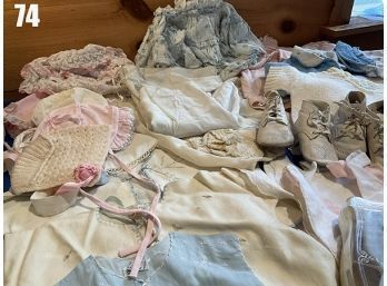 Lot 74 - Vintage Baby Girl Mixed Lot - Bibs, Shoes, Rompers, Bed Jackets & Bonnetts