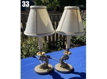 Lot 33 - Pair Of Brass Tone Koi Fish Table Lamps