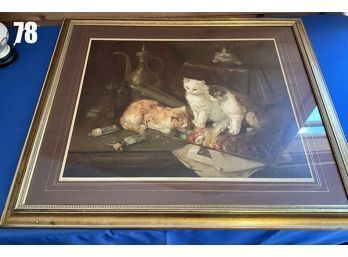 Lot 78 - 'Mixing The Colors' Cat Art, Cats By Amigo Pub Co. In Gold Frame 35x30
