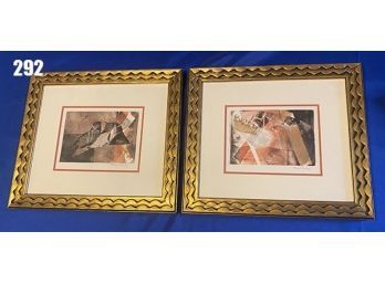 Lot 292-  Lot Of 2 Mixed Media Abstract Art 15x13 - Signed By Artist Trish Hurley - Nicely Framed