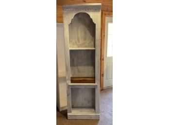 Vintage White Washed Tall And Narrow Antique Pine Display Shelf