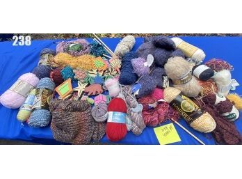 Lot 238  - Good Quality Yarn Lot And Stamps, Projects Started Knitting Needles
