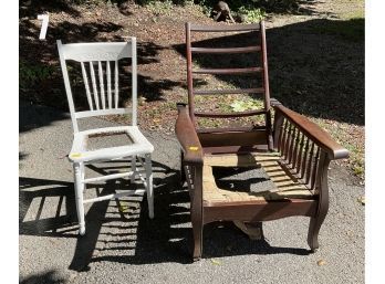 Lot 7 - Vintage Project Antique Chairs Lot Of 2 - Need Fixing Up