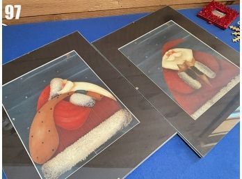 Lot 97 - Vintage Folk Art Santa Christmas Framed & Frames
