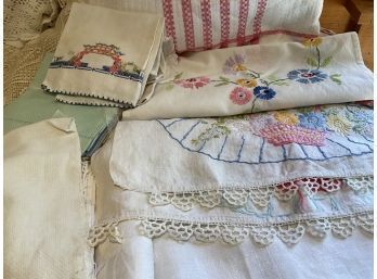 Lot 37 - Vintage Linen Lot - Doilies, Tea Towels, Runners, Tablecloths Table Cloths